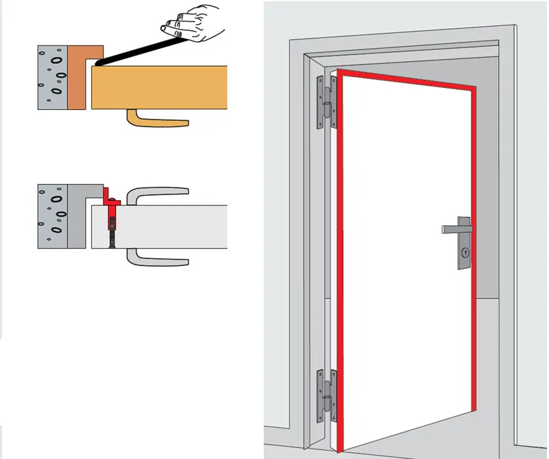 Pose de cornières anti-pince sur le pourtour d'une porte